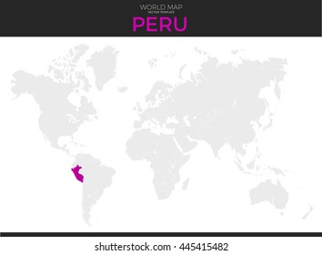 Republic of Peru location modern detailed vector map. All world countries without names. Vector template of beautiful flat grayscale map design with selected country and border location