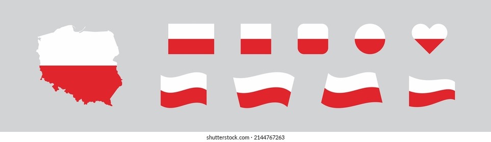 Republic of Poland set flag and map. European country vetor isolated flat illustration