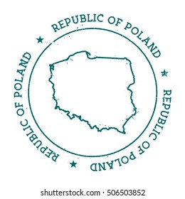 Republic of Poland vector map. Retro vintage insignia with country map. Distressed visa stamp with Republic of Poland text wrapped around a circle and stars. USA state map vector illustration.
