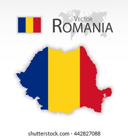 Republic of Romania ( flag and map ) ( transportation and tourism concept )