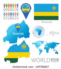 Republic of Rwanda. flag. World Map. vector Illustration.