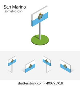 Republic of San Marino flag, vector set of isometric flat icons, 3D style, different views. 100% editable design elements for banner, website, presentation, infographic, poster, map. Eps 10