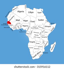 Republic of Senegal vector map silhouette isolated on Africa map. Editable vector map of Africa.