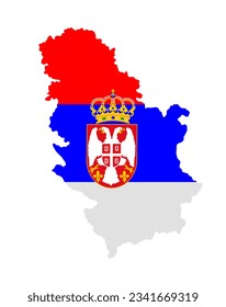 Ilustración de silueta vectorial de bandera de la República de Serbia aislada en fondo blanco. Gran ilustración detallada. Escudo de Serbia. Bandera de Serbia. Símbolo nacional Estado balcánico de Europa