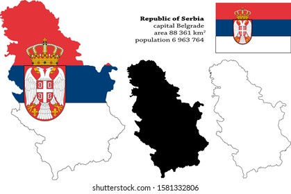 Republic of Serbia vector map, flag, borders, mask , capital, area and population infographic