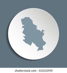 Republic of Serbia vector map on a paper circle. Cut out from white paper icon map of Republic of Serbia. Vector icon map of Republic of Serbia on dark background. Paper cut style country map. 