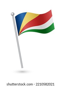 Republic of Seychelles flag on pole waving in the wind vector illustration