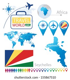 Republic of Seychelles. flag. World Map. Travel vector Illustration.
