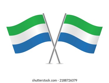 The Republic of Sierra Leone crossed flags. Sierra Leonean flags on white background. Vector icon set. Vector illustration.