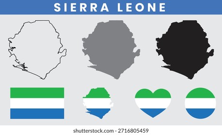 Mapa da República de Serra Leoa e conjunto de vetor da bandeira.
