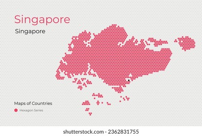 Republic of Singapore, creative vector  map. Maps of Countries. Singapore, Hexagon Series, white