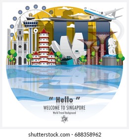 Republic Of Singapore Landmark Global Travel And Journey Background Vector Design Template