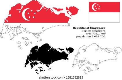 Republic of Singapore vector map, flag, borders, mask , capital, area and population infographic