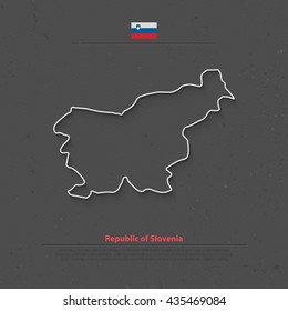 Republic of Slovenia isolated map and official flag icons. vector Slovene political thin line map over grunge background. European country geographic banner template