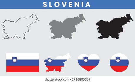 Mapa da República da Eslovênia e conjunto de vetor da bandeira.