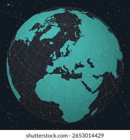 República da Eslovênia no Globe. Olhar vintage com textura grunge riscado. Mapa do mundo no mapa da paleta de cores de Turquesa a carvão escuro. Forma eslovena no mapa.