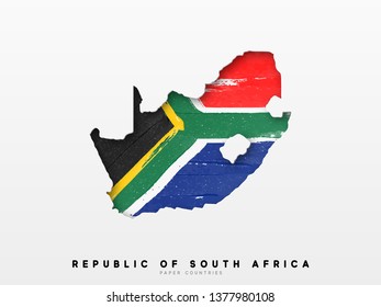 Republic of South Africa detailed map with flag of country. Painted in watercolor paint colors in the national flag.