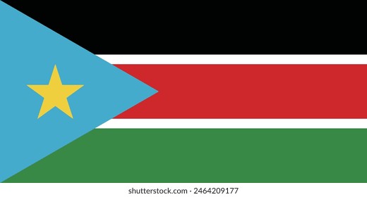 Republic of South Sudan flag. Flag of South Sudan. Flag icon. Standard color. Standard size. Rectangular flag. Computer illustration. Digital illustration. Vector illustration.