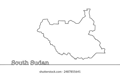 República de Sudán del Sur. Un estado en África Oriental con su capital en Juba. Un simple mapa dibujado a mano del país. Ilustración vectorial.