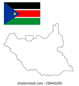 Republic of South Sudan vector map high detailed silhouette illustration isolated on white background. Original and simple South Sudan flag isolated vector in official colors and Proportion Correctly