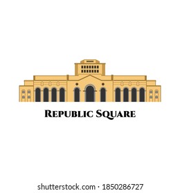 Republic Square. Flat design of historical museum in Yerevan, Armenia. Old architecture building. Tourist destination visit this place. World vacation travel Asian collection. Vector illustration