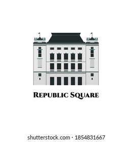 Republic Square or Square of the Republic. One of the central town squares and an urban neighborhood of Belgrade. Great architectural building for tourist visit. Cartoon flat vector illustration