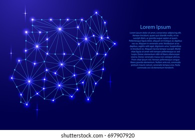 Republic of Sudan map of polygonal mosaic lines network, rays and space stars of vector illustration.