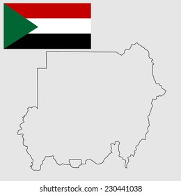 Republic of Sudan vector map contour high detailed silhouette illustration isolated on white background. original and simple Sudan flag isolated vector in official colors and Proportion Correctly.
