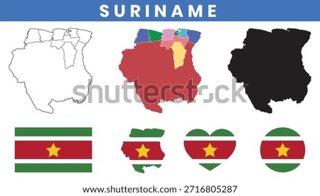 Republic of Suriname Map and Flag Vector Set