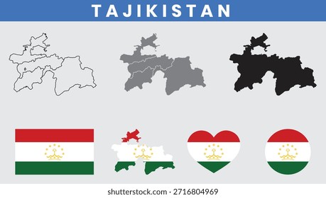 Karte und Flaggenvektorsatz der Republik Tadschikistan.