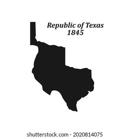 Republic of Texas 1845 Black Map. Vector Illustration.