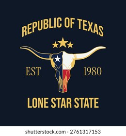 Republic of Texas with Bull and Slogan State Perfect for Print, Apparel, etc