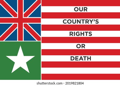 Republic of Texas Flag. Our Country's Rights or Death. Union jack Flag and White Star on green Background.