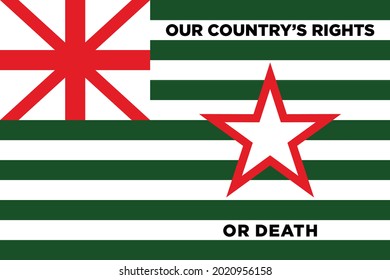 Republic of Texas Old Flag. Our Country's Rights or Death. Union jack Flag and White Star on green lines.