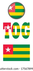 Republic Togo flag icons on a white background. Vector image: flag of the Republic Togo, the button and the abbreviation. You can use it to create a website, print brochures, booklets, travel guides.