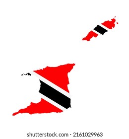 Republic Of Trinidad And Tobago Map Flag Vector Silhouette Illustration Isolated On White Background. Trinidad And Tobago Flag Over Map. Caribbean Country.