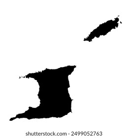 Republic of Trinidad and Tobago map vector silhouette illustration isolated on white background. Trinidad and Tobago map territory. Caribbean country.