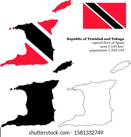 Republic of Trinidad and Tobago vector map, flag, borders, mask , capital, area and population infographic