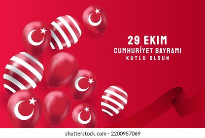 Republic of Turkey Celebration Card and Greeting Message Poster and banner with realistic ribbon and flag