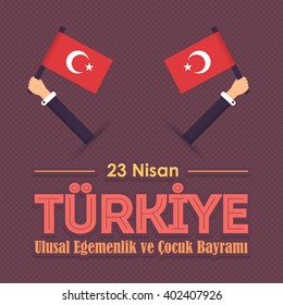 Republic of Turkey Celebration Card and Greeting Message Poster, Background, Badges - English "National Sovereignty and Children's Day, April 23" 