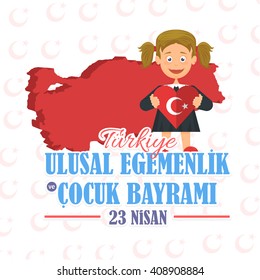 Republic of Turkey Greeting Message Poster, Background, Badges or Web Banner - English "National Sovereignty and Children's Day, April 23" 