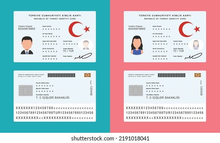 Republic of Turkey identity card front back vector work.