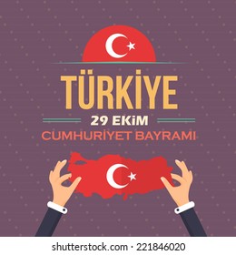 Republic of Turkey National Celebration Card, Background, Badges Vector Template  - English "October 29, Turkey, Republic Day" 