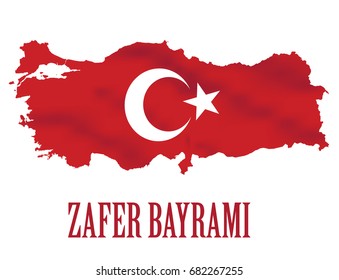 Republic of turkey national celebration card English "august 30 , victory day typographic badge. (Turkish 30 agustos zafer bayrami) Turkish flag symbol