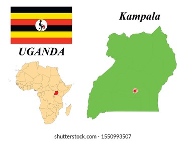 Republic of Uganda. The Capital Is Kampala. Contour map. Vector graphics.