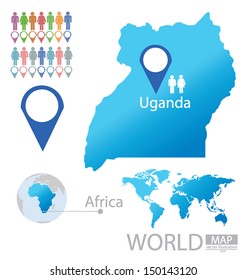 Republic of Uganda. World Map. vector Illustration.