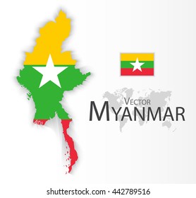 Republic of the Union of Myanmar ( flag and map ) ( transportation and tourism concept )