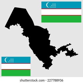 Republic of Uzbekistan - vector map isolated on white background and vector flag. Original and simple Uzbekistan flag isolated vector in official colors and Proportion Correctly.