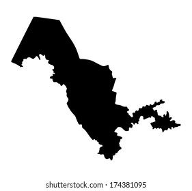 Republic of Uzbekistan vector map silhouette isolated on white background. Central Asian country map.