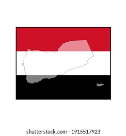 Republic of Yemen Flag Button square on isolated white with map in center for Middle East or Arabian Gulf push button concepts.	